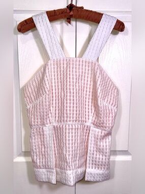 Anthropologie Maeve Women's White Plaid Lined Zip Basket Tank Top Blouse Size 10